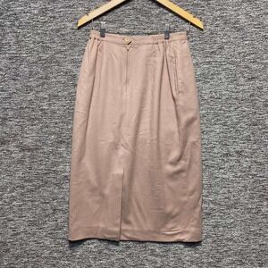 Barclay Square Pencil Skirt‎ Women 9/10 Taupe Wool Blend Pleated Vintage 90s